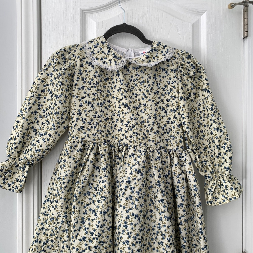 Dress Up America Girls Floral Prairie Dress Blue Cream Pioneer Costume Size 8-10 - Picture 2 of 9